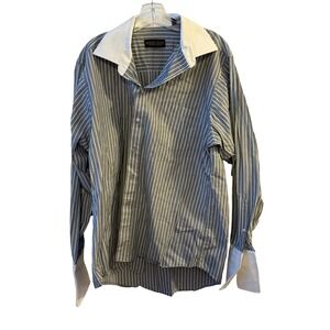 Donald J Trump Signature Collection Mens Striped Dress Shirt White Cuffs XL